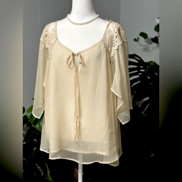 🛍️Isabell Rodriguez open sleeve sheer top excellent condition - Picture 1 of 8